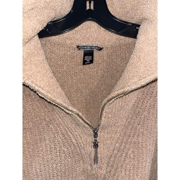 Victoria Secret Fuzzy Half Zip Pullover Tan Knit Sweater Size XL Soft Plush Cozy - Picture 4 of 6